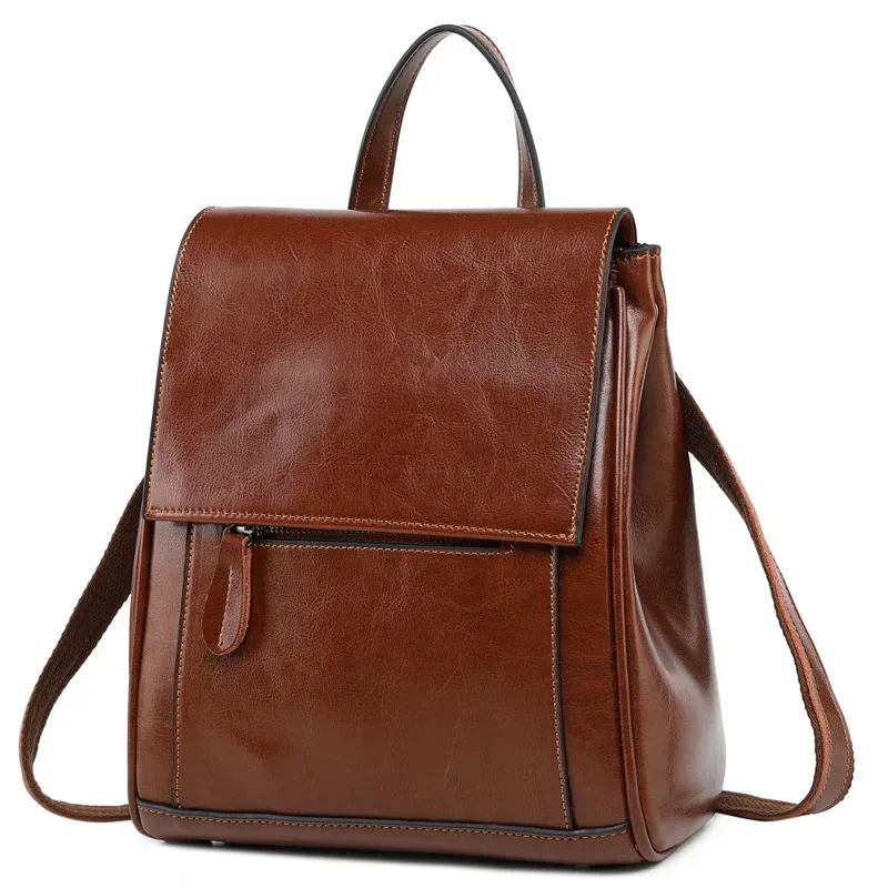 sac à dos en cuir véritable pour femmes, sacs à bandoulière, sacs d'école, sacs pour ordinateur portable, mode rétro, sacs à dos en cuir de vache ciré, sacs messagers pour femmes