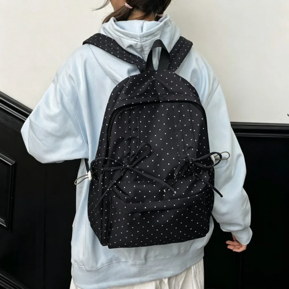 sac à dos mignon à pois avec nœud, grande capacité, minimaliste, léger, durable, pour étudiants, cadeau