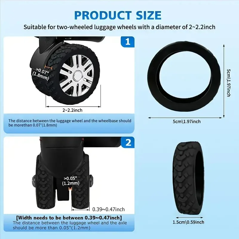 convient pour les protections de roues de bagages de 5 à 7 cm, housse de roue en silicone silencieuse pour valise, ensembles de 4 et de 8 pièces