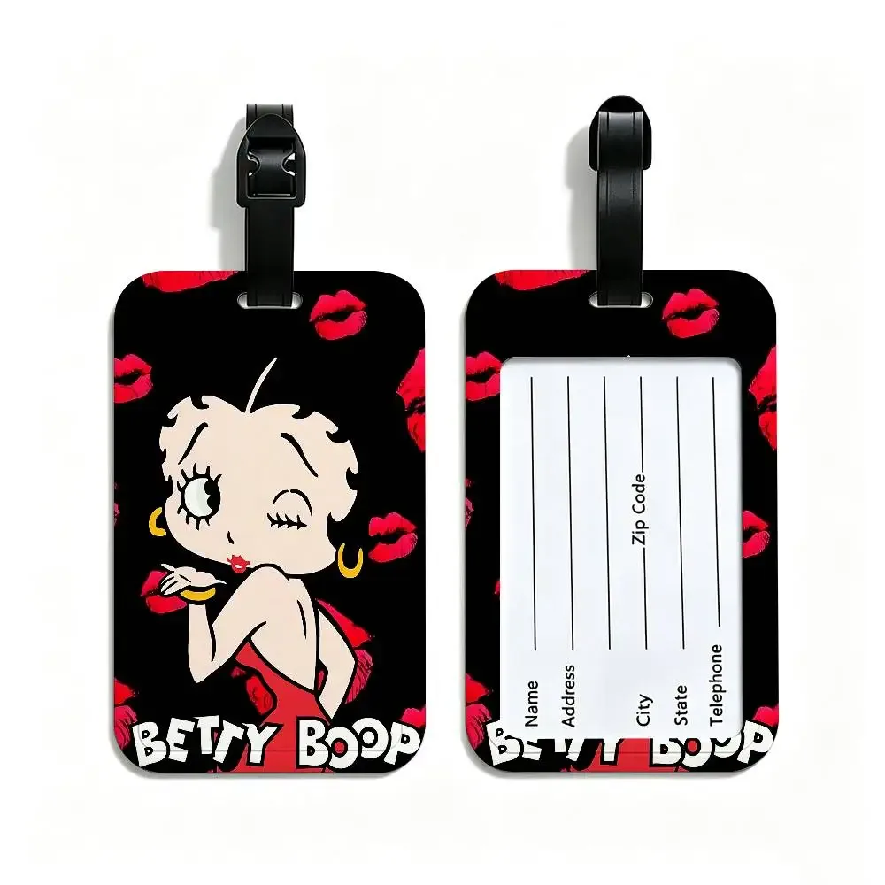 étiquette de bagage anti-perte en pvc avec motif de dessin animé b-betty b-boop, porte-carte d'identité, étiquette de nom pour voyage en plein air.