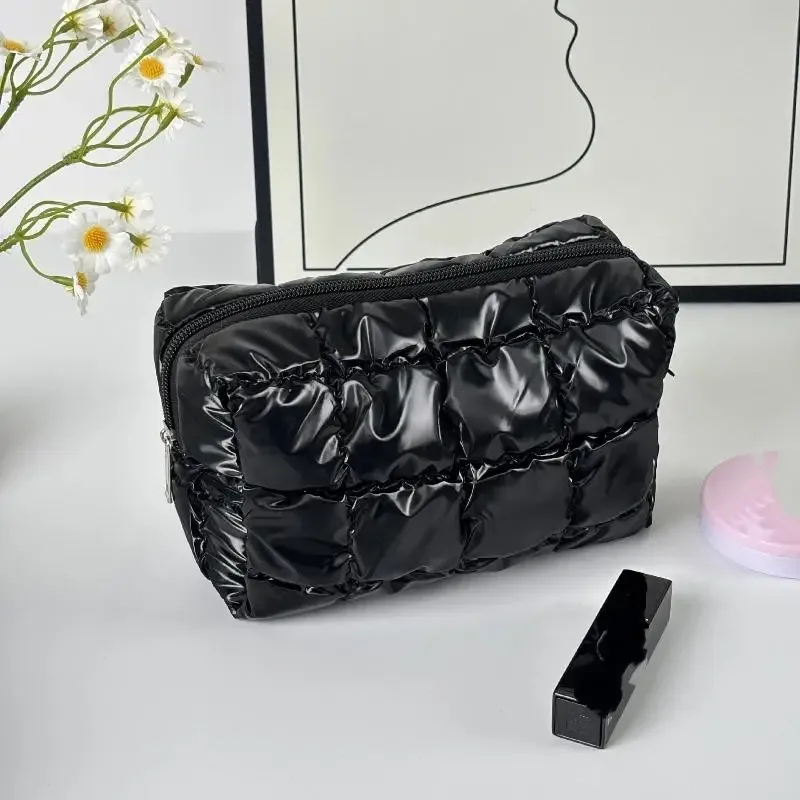 grande trousse de toilette zippée, mignonne, en coton doux, matelassée, pour femmes