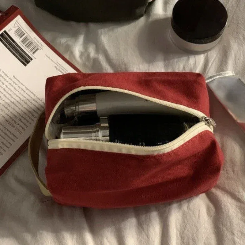 sac à cosmétiques de style coréen pour femmes, sac de rangement de voyage, trousse de maquillage en toile, petit grand fourre-tout, pochette pour kit de maquillage