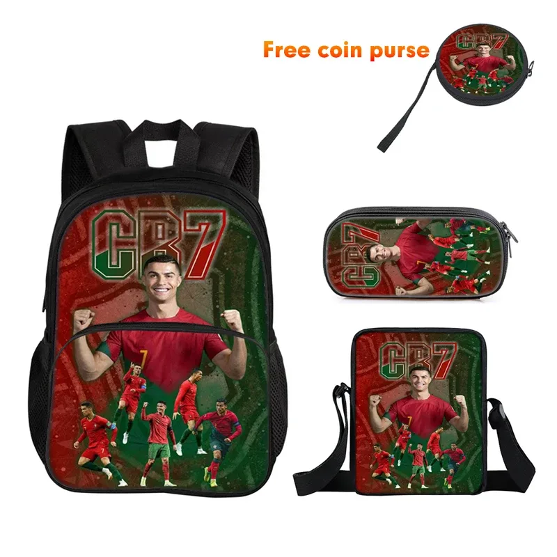 ronaldo 3 pièces ensemble sac à dos sport sac à bandoulière trousse à crayons cr sac à dos football étoile livre sacs pour garçons filles meilleur cadeau