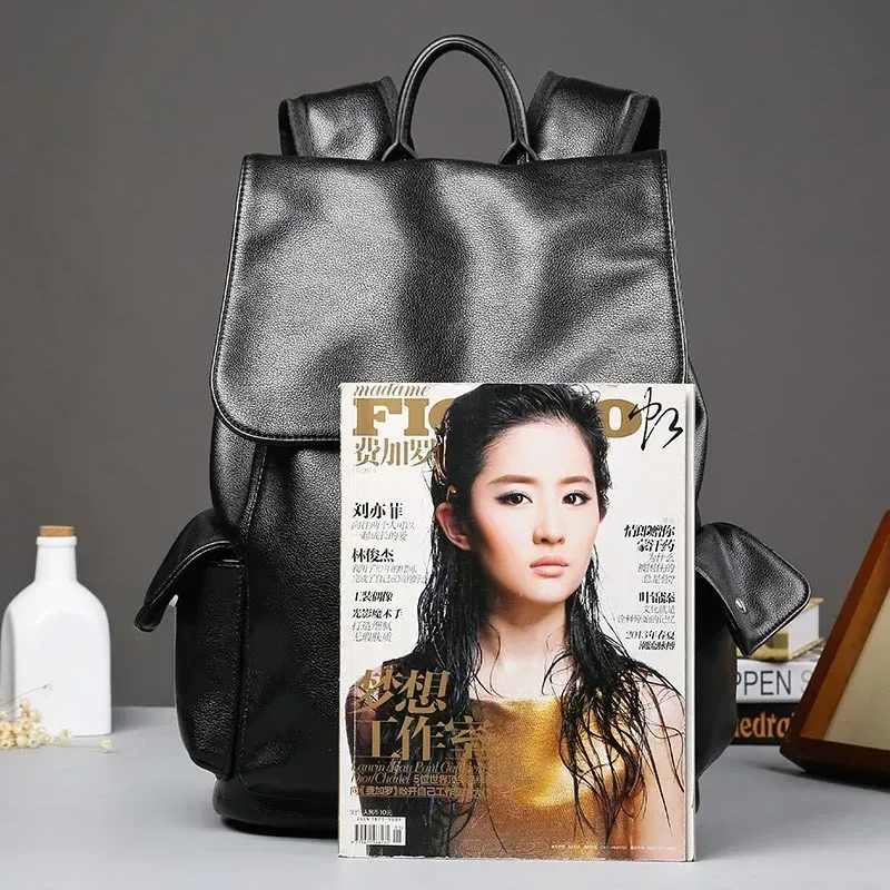 sac à dos de voyage à cordon de serrage pour hommes, sacs à dos en cuir pu de haute qualité, sac à dos au design tendance, cartable souple