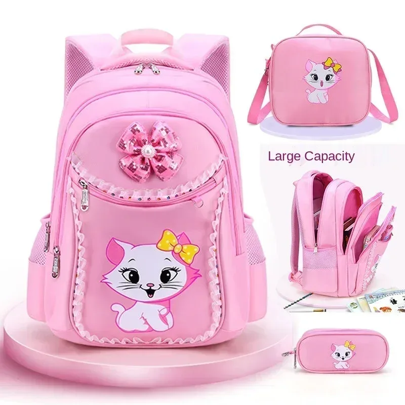 ensemble sac à dos enfant motif chat avec sac à déjeuner et trousse, sac d'école mignon pour filles et garçons, cartable imperméable pour élèves du primaire
