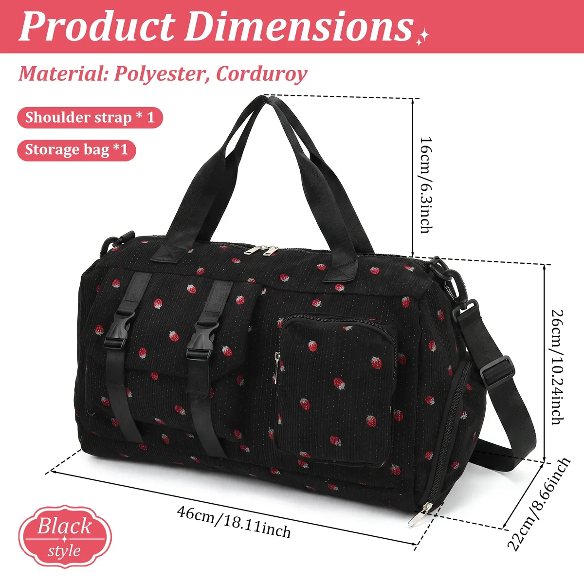 sac de sport en velours côtelé, grande capacité, sac de voyage avec compartiment à chaussures et poche étanche, sac de voyage imperméable.