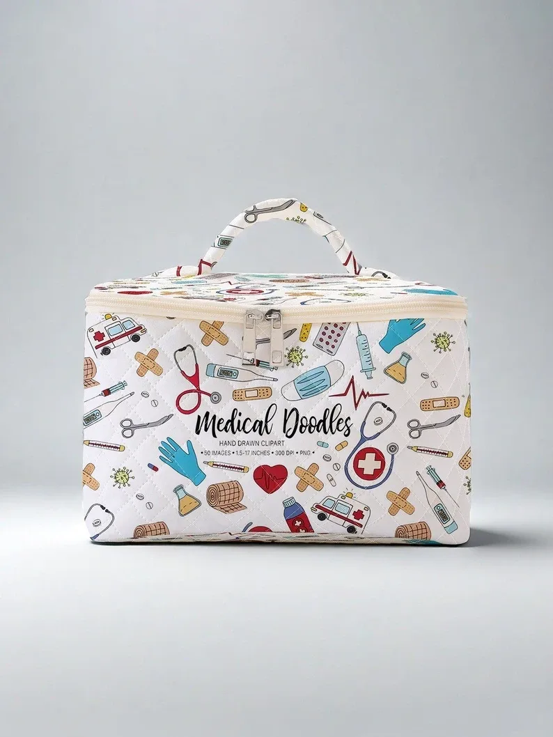 1 pièce, cosmétiques de voyage portables avec motifs de fournitures médicales, sacs de rangement de voyage de grande capacité, sacs de maquillage mignons et élégants