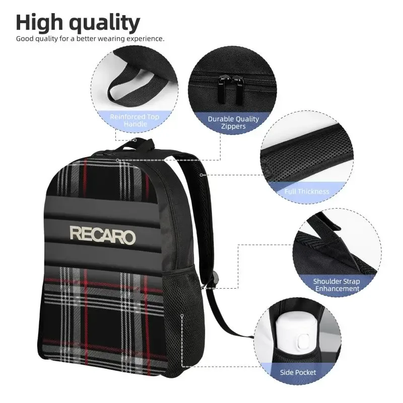 sac à dos pour ordinateur portable avec logo recaros personnalisé, pour femmes et hommes, sac à dos d'école léger, décontracté, pour le travail, les voyages, le sport