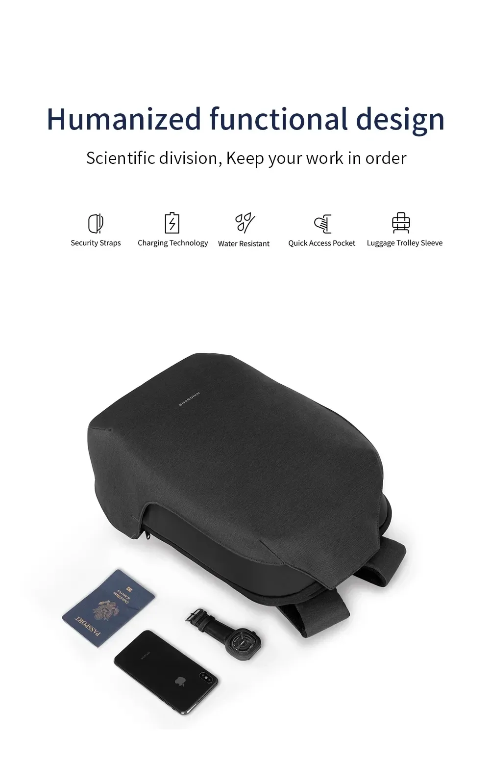 kingsons-sac à dos antivol pour homme, résistant à 180 °, ouvert, chargement usb, sac pour ordinateur portable, 15.6 pouces, sacs d'école pour adolescents