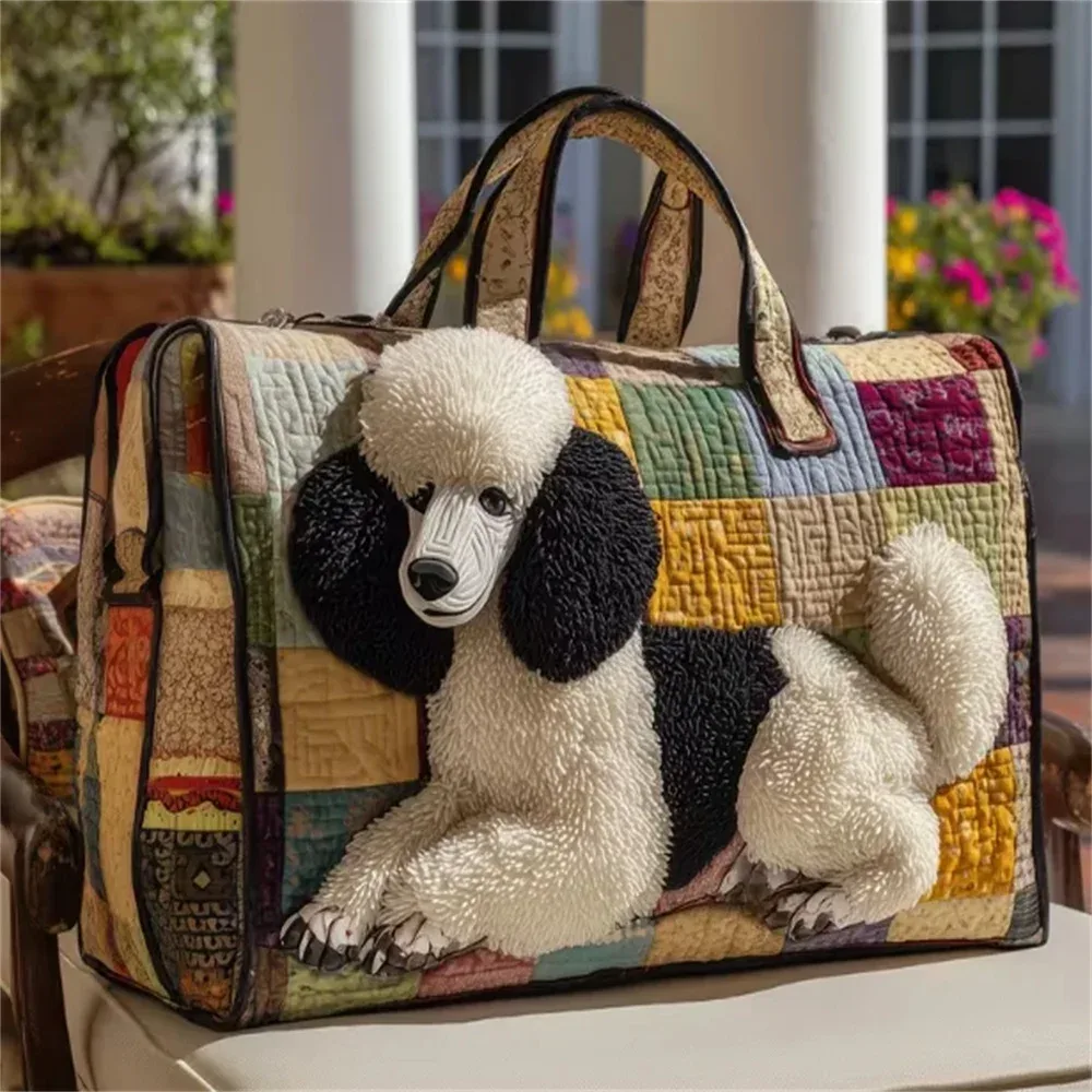 sac de voyage matelassé poodle dogs, sac fourre-tout de voyage rétro amusant pour hommes et femmes, sac de week-end pour l'extérieur