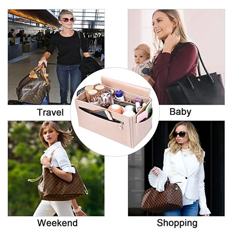 organisateur de maquillage, sac à main en tissu feutré, sac d'insertion, sac à main intérieur de voyage, sacs à cosmétiques portables adaptés à speedy neverfull
