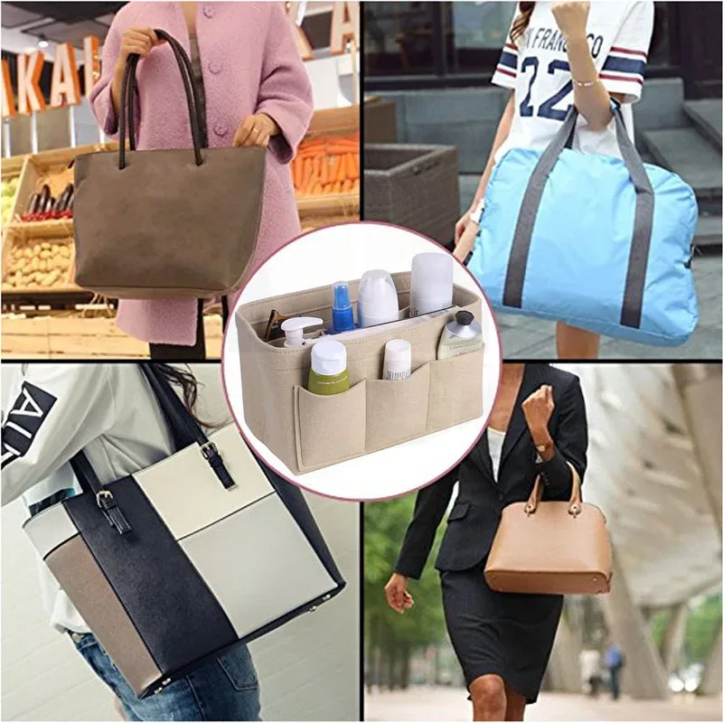 sac à main pour femmes, sacs à cosmétiques et organisateur de maquillage, sac à insérer en feutre pour sac à main, sac intérieur en tissu feutré, convient à diverses sacs de marque
