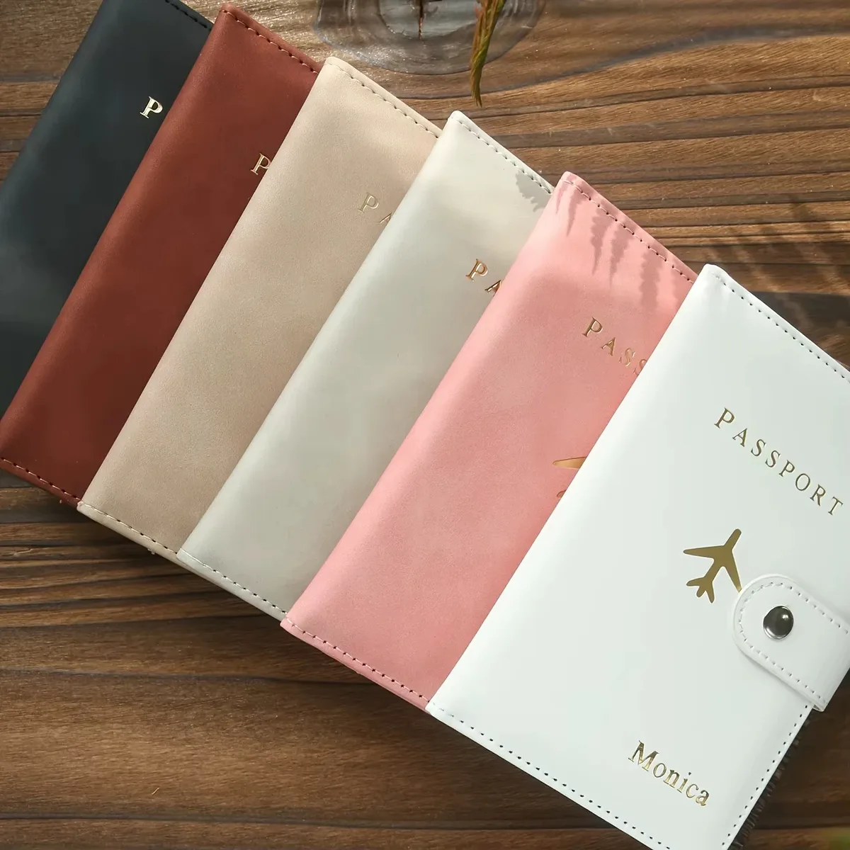 ensemble de couverture de passeport et d'étiquette de bagage personnalisés avec monogramme doré à chaud, en cu