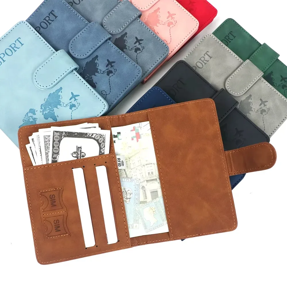 étui de transport multifonctionnel personnalisé en pu avec fermeture magnétique rfid pour passeport, carte sim, carte, billet, organiseur de documents