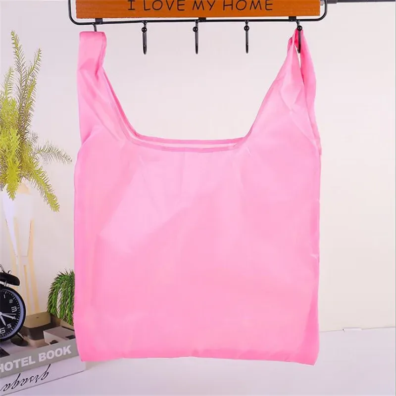 sac à provisions couleur unie écologique pliant réutilisable portable sac à bandoulière polyester pour voyage épicerie sac à provisions solide