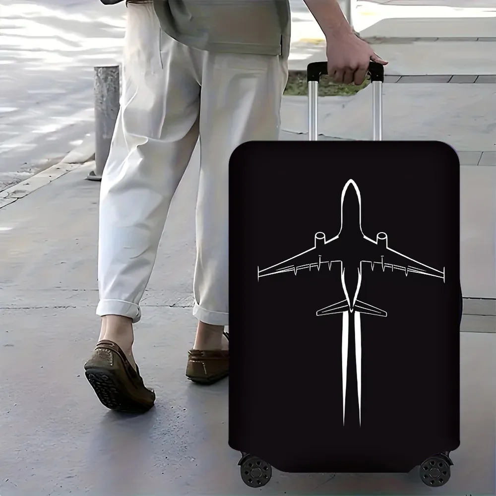 housse de bagage minimaliste avec imprimé avion, pour bagages de 18 à 32 pouces, accessoires de voyage anti-poussière et élastiques pour une protection efficace.