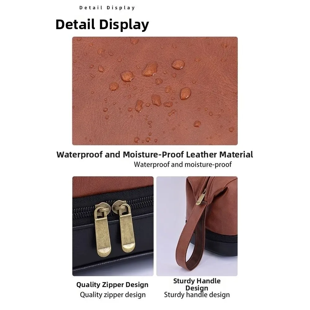 trousse de toilette homme grande capacité en cuir pu rétro, étanche avec séparation sec-humide, pochette de maquillage professionnelle pour salle de bain