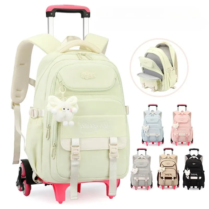 Sac à dos scolaire pour enfants avec roulettes, sac à dos à roulettes pour filles, sac à dos d'étudiant, 2/6 roues, sac à dos scolaire à roulettes, sac à livres pour enfants