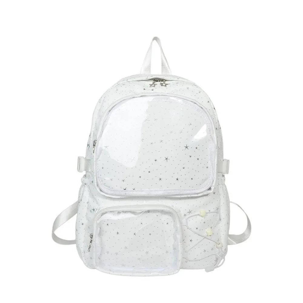 sac à dos pour ordinateur portable en tissu oxford, sac à dos en nylon imprimé étoile y2k, harajuku, grande capacité, transparent, itabag pour femmes