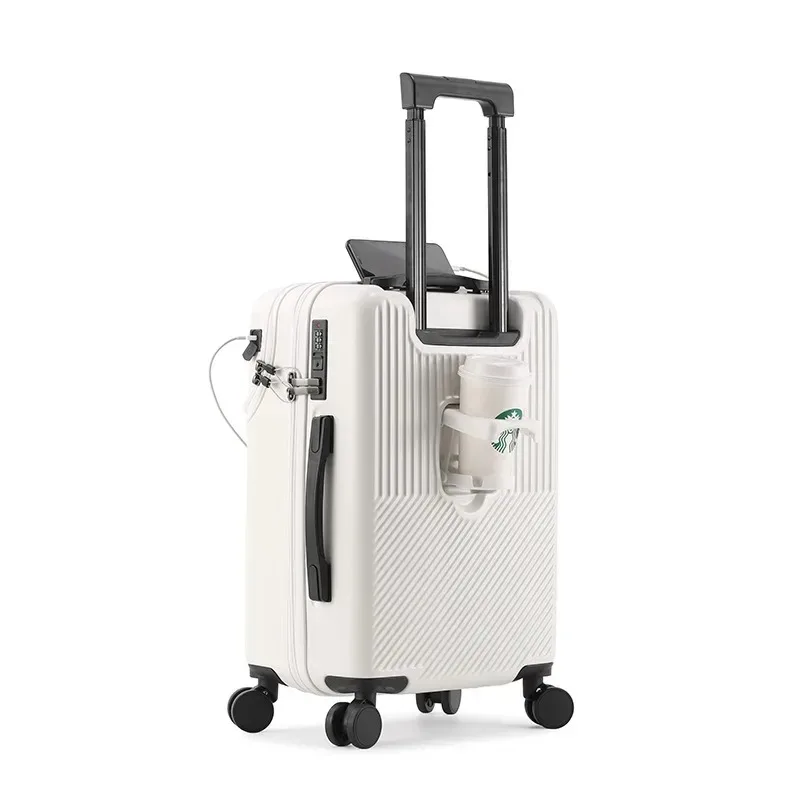 valise de poche à ouverture avant, bagages roulants de voyage, chariot en alliage d'aluminium abs + étui pour pc avec roue rotative, port de chargement usb