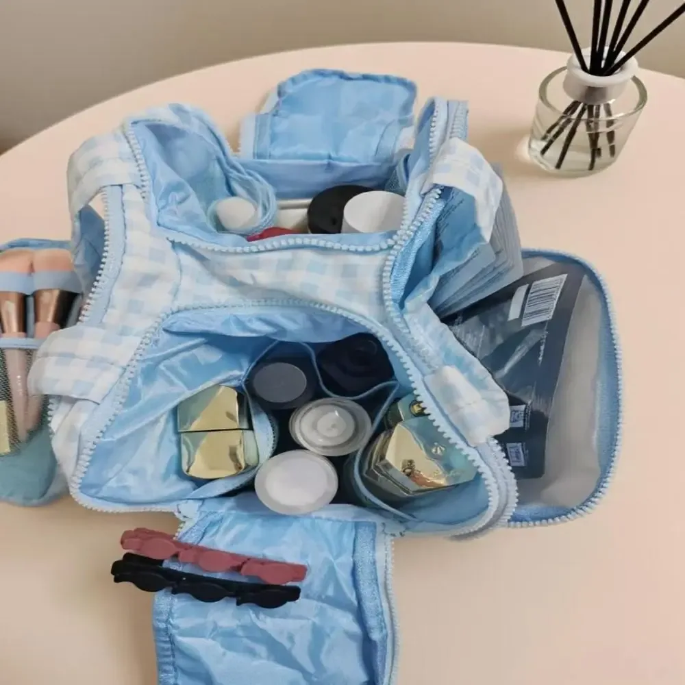 sac de toilette de voyage multi-poches avec fermeture éclair, poignée confortable, compartiments séparés pour articles secs et humides, ouverture double face