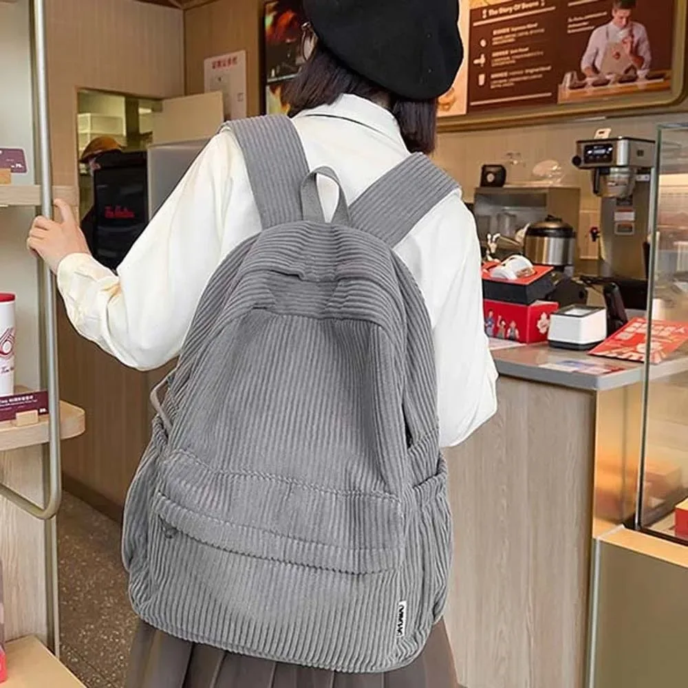 Sac à dos léger en velours côtelé, grande capacité, portable, couleur unie, style japonais, réglable, décontracté, pour étudiants