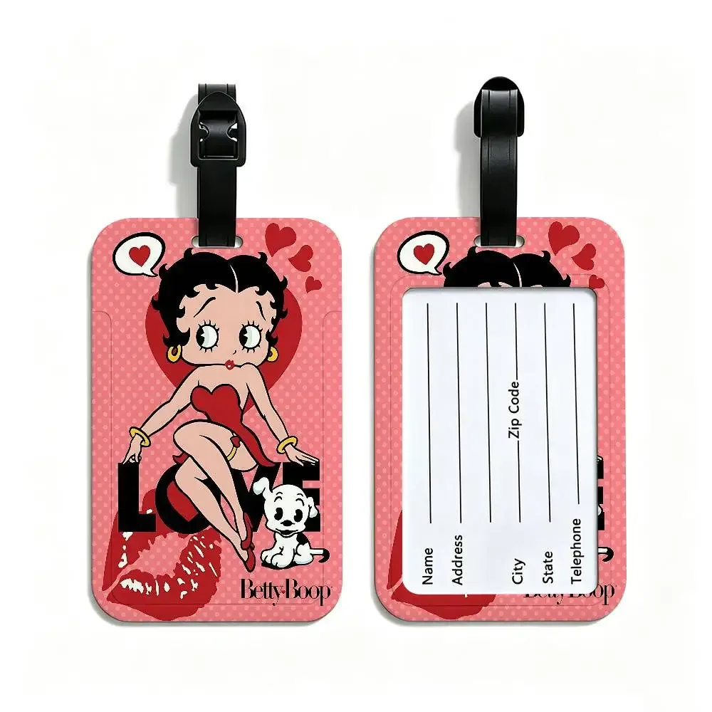 étiquette de bagage anti-perte en pvc avec motif de dessin animé b-betty b-boop, porte-carte d'identité, étiquette de nom pour voyage en plein air.