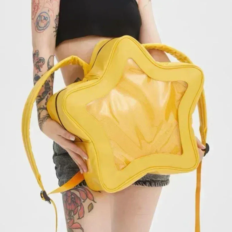 Sac à dos étoile jaune en cuir PU, sac à bandoulière mignon pour adolescente Kawaii, cartable pour femmes, sac à dos Y2K épicé pour fille, sac à dos de voyage
