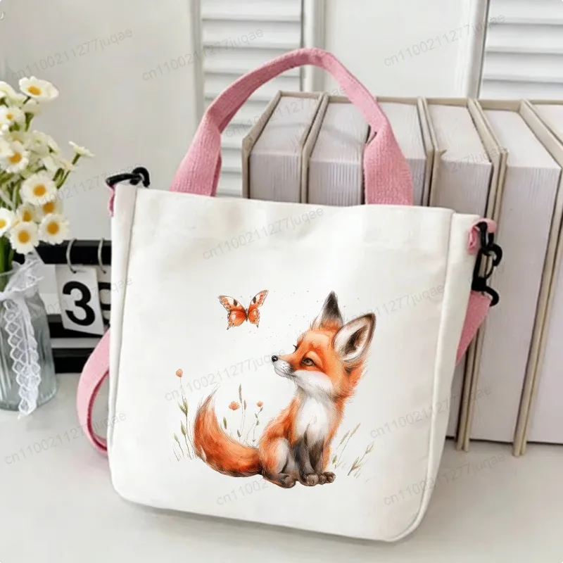sac à bandoulière en toile motif renard kawaii - sac fourre-tout créatif fantaisie pour femme - sacs à main décontractés légers - sacs de shopping - cadeaux