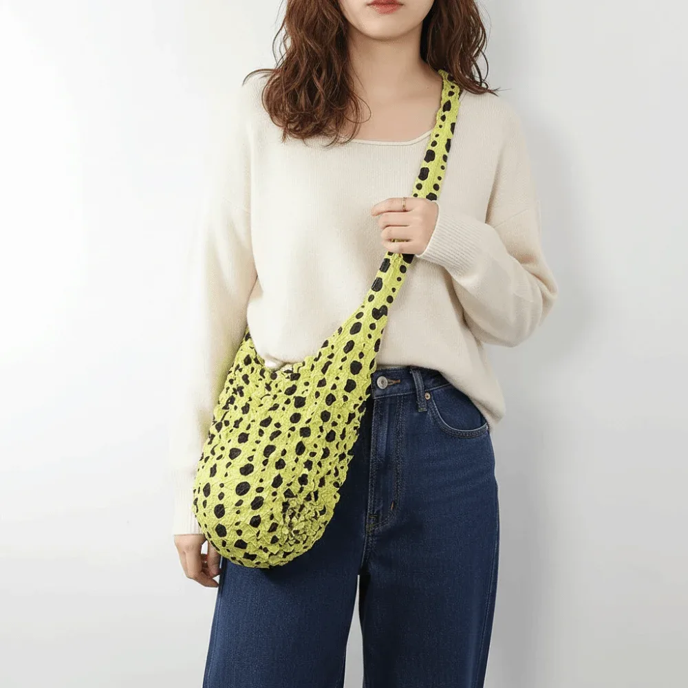 sac bandoulière à bulles de grande capacité, noir à pois, en polyester doux, sac de shopping à pois, tissu extensible, design réutilisable