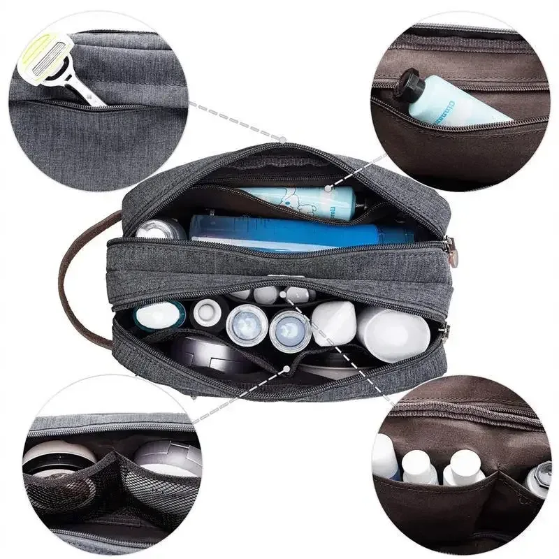 sac de toilette pliable pour homme, grande capacité, en tissu oxford imperméable, rangement double couche pour cosmétiques et articles de toilette