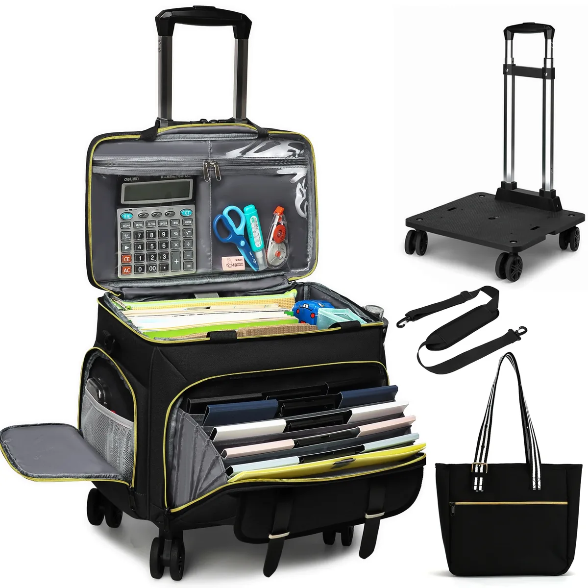 sac fourre-tout pour enseignant à roulettes, grand fourre-tout avec chariot à roulettes détachables, sac pour ordinateur portable de 15.6 pouces, sac pour enseignant à roulettes pour le travail et le bureau