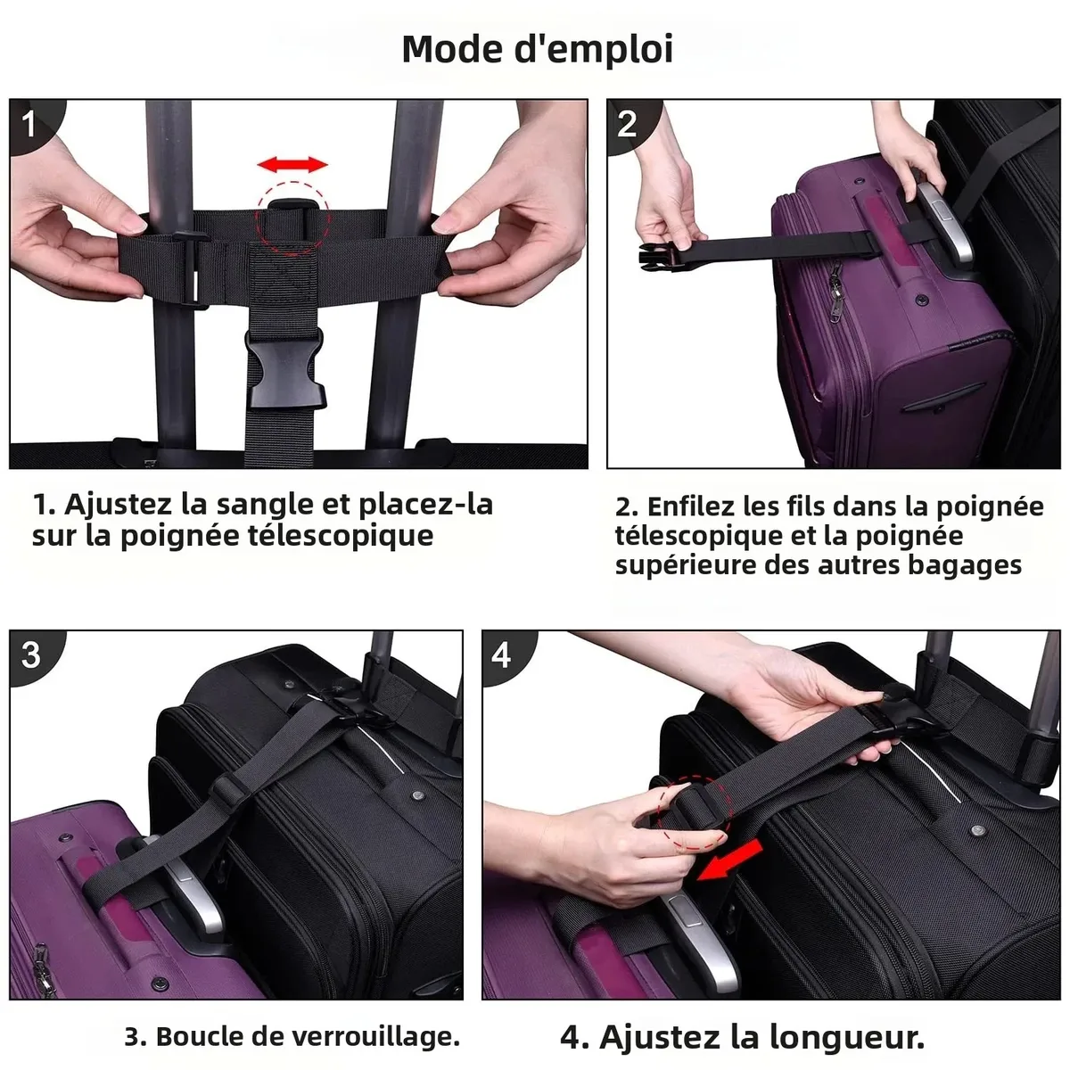connecteur de sangle de bagage réglable – attache de bagage en nylon durable en forme de t avec boucle amovible pour un voyage sécurisé