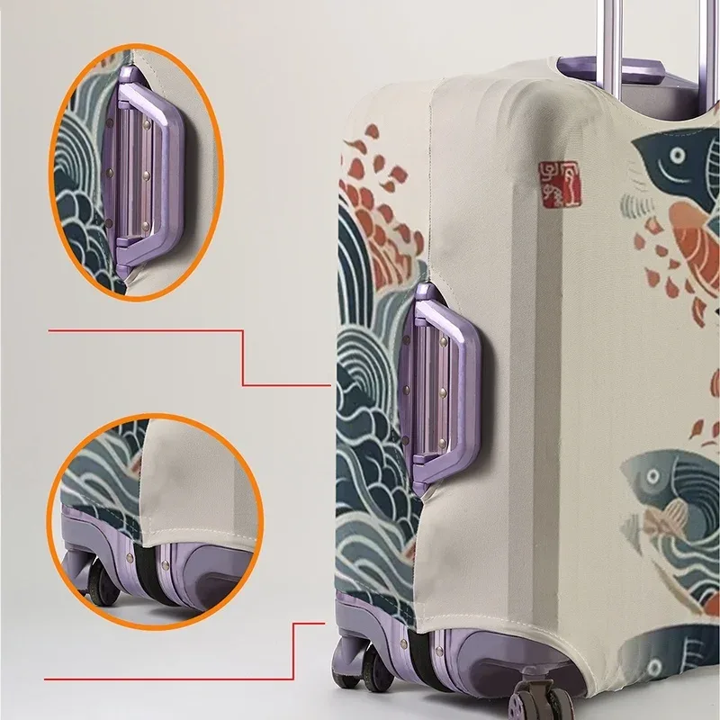 housse de protection pour bagages à motif de vagues japonaises koi, adaptée aux housses de bagages de 18 à 32 pouces, aux gants de protection pour poignée de bagage, aux accessoires de voyage