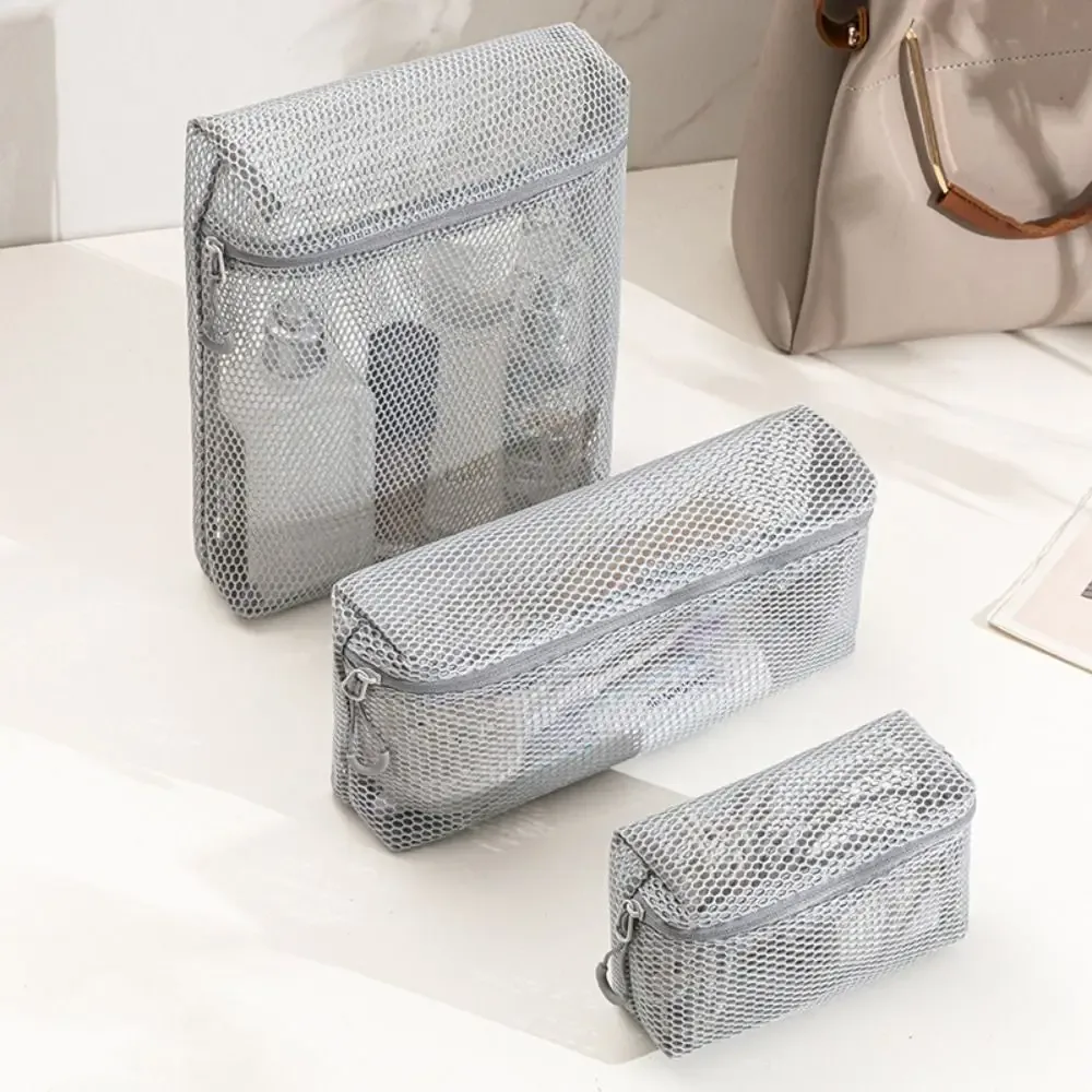 pochette de rangement en nylon décontractée avec fermeture éclair, sac à cosmétiques à main, pochette de voyage en maille polyvalente