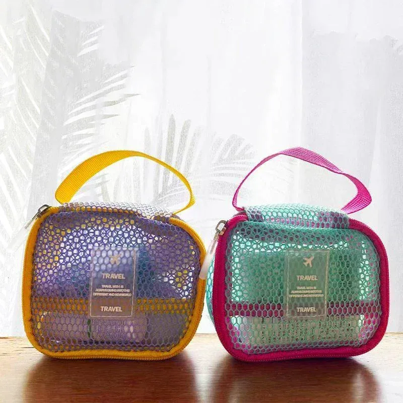 Sacs à clés transparents de petite capacité, trousse à cosmétiques, pochette de rangement carrée en maille, mini porte-monnaie à fermeture éclair, mini trousse de toilette, étui à papeterie