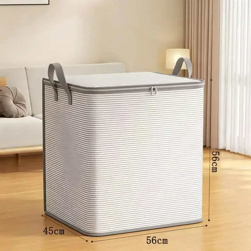 sac de rangement à fermeture éclair rayé gris, grande capacité, anti-poussière, pour usage domestique et rangement classifié