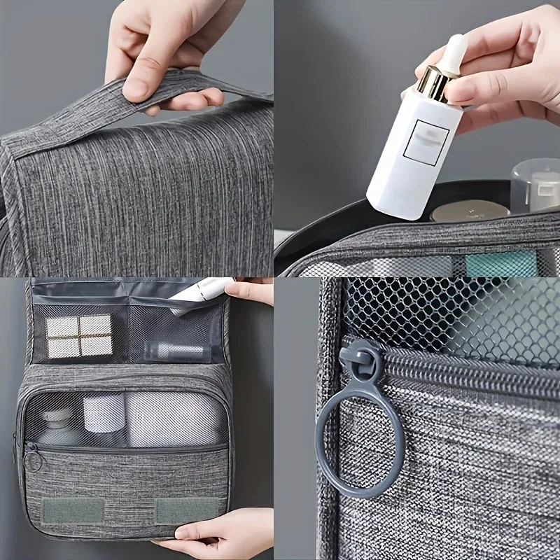 trousse de toilette portable en tissu oxford pour hommes et femmes, organisateur de voyage étanche à suspendre