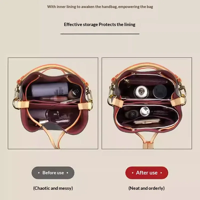organisateur d'insert pour sacs à main, organisateur de sac imperméable pour sac seau, compatible avec les accessoires de sac lv neonoe bb