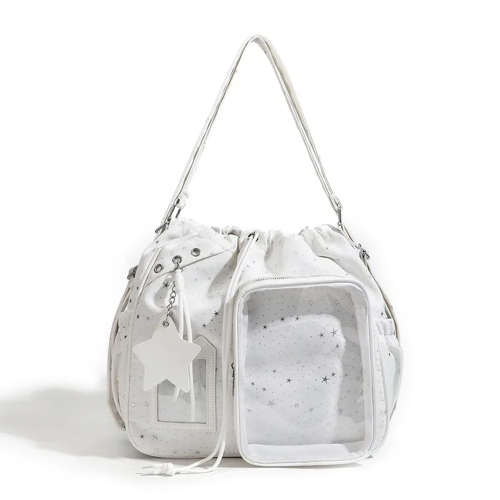 sac à dos étudiant grande capacité kawaii, imprimé étoiles transparentes, sac à dos à cordon double épaule, sac à dos pentagramme pour collège