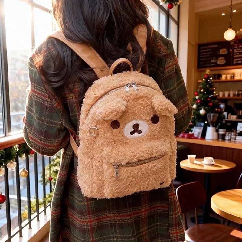 sac à dos en peluche rilak-kuma mignon, grand sac d'école à grande capacité pour femmes et filles, idéal pour le shopping et les voyages.