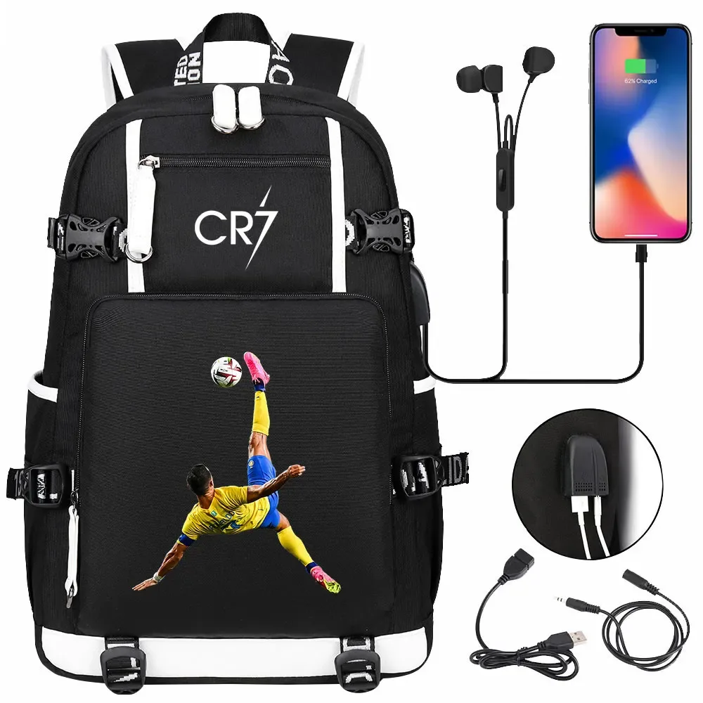 football star cr7 usb adolescents étudiant cartable femmes hommes ordinateur portable voyage sport sac à dos fille garçons enfants retour à l'école livre sacs