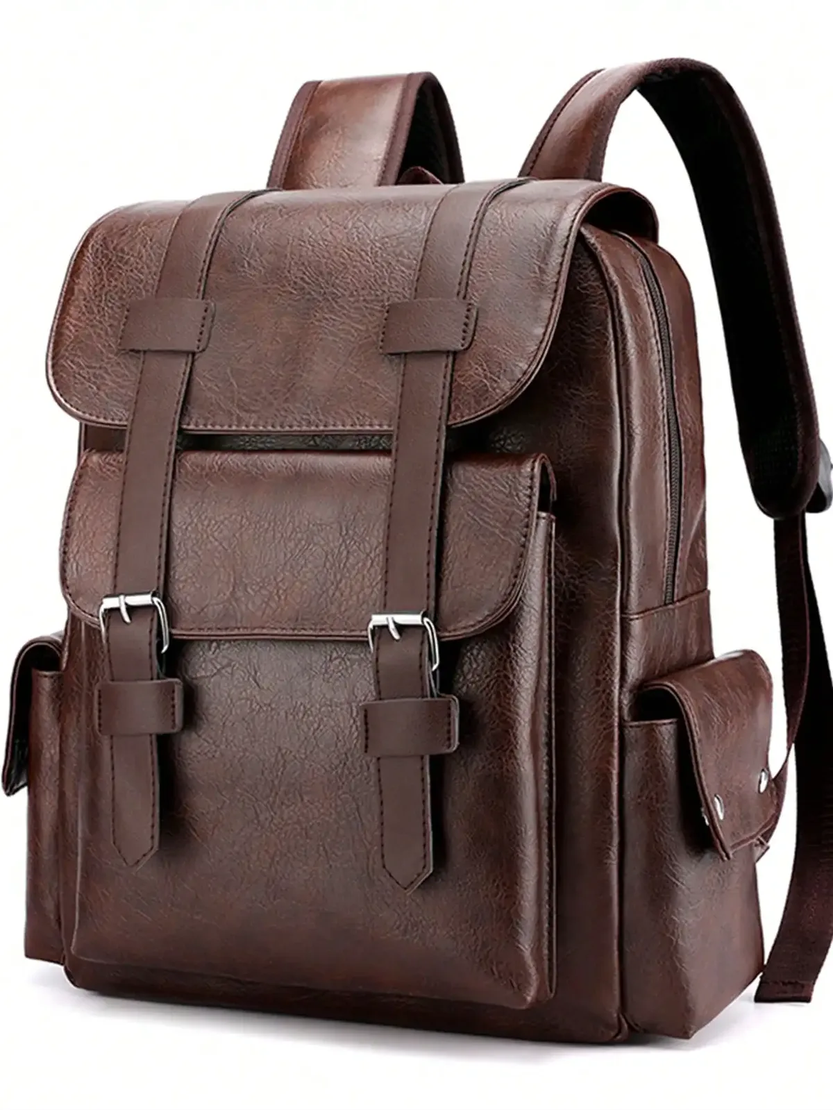 sac à dos en cuir pu pour hommes de style vintage, imperméable et durable avec une grande capacité pour ordinateur portable de 14,7 pouces, idéal pour voyager