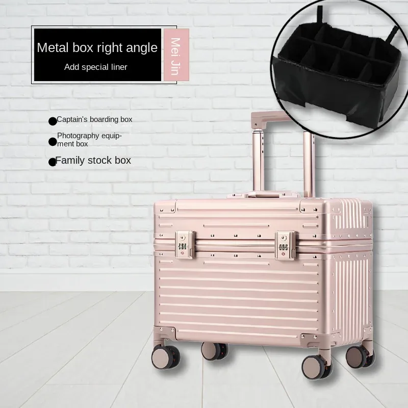 étui capitaine tout en alliage d'aluminium et de magnésium, valise de cabine pour appareil photo d'affaires, bagages en métal de 18 pouces, valises de voyage 20/22 pouces