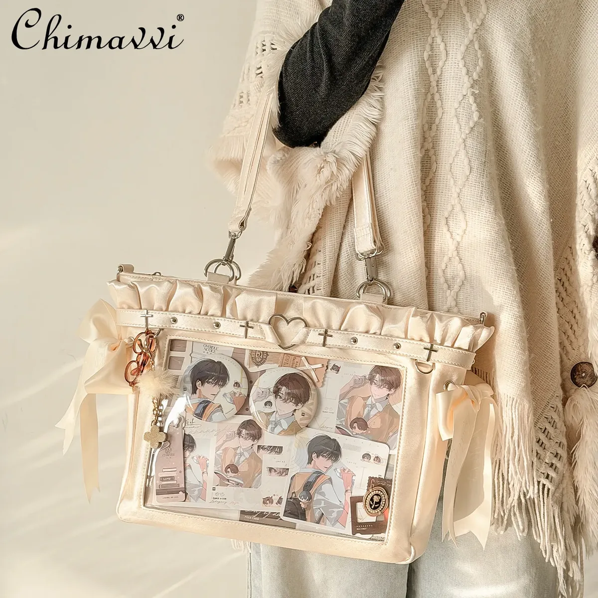 sac à bandoulière lolita en satin, grande capacité, style japonais original, motif anime bidimensionnel, collection 2026