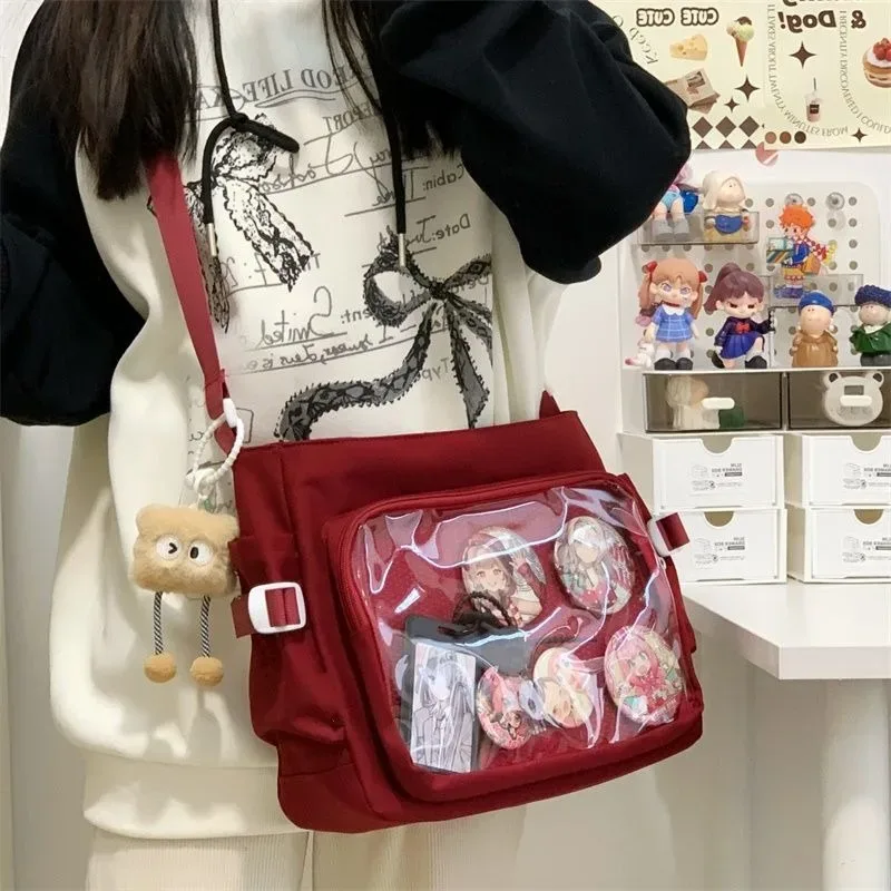 tenue de classe polyvalente de style académique, sac messager de grande capacité au design simple, sac à bandoulière transparent pour femmes