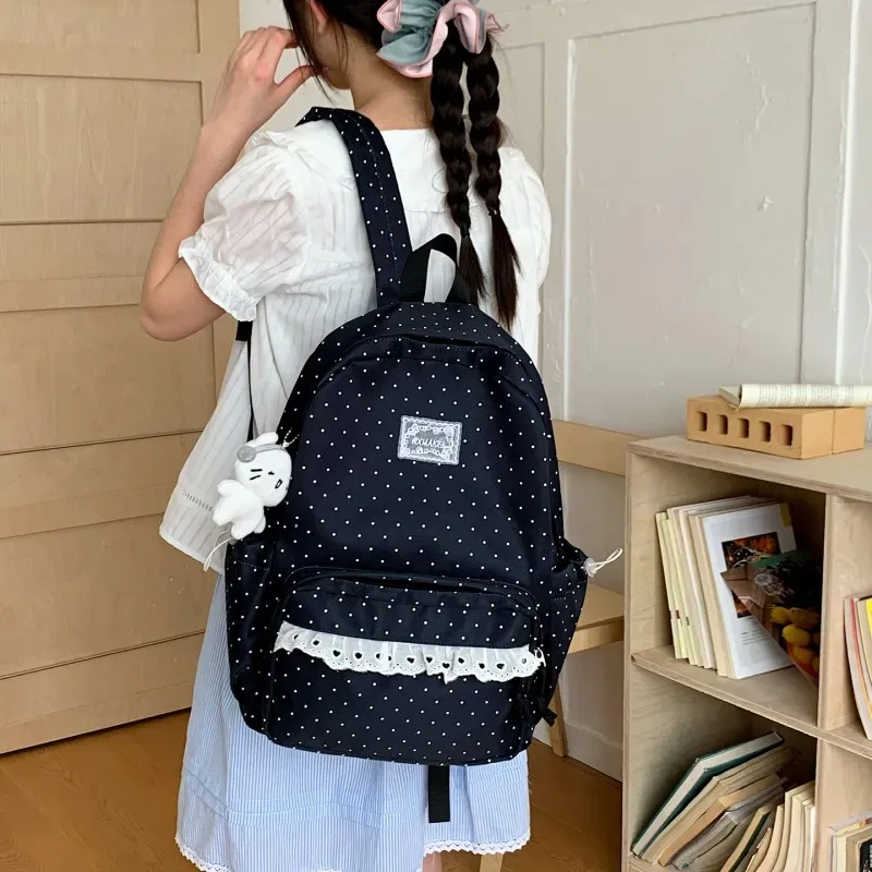 sacs à dos à pois pour filles, grande capacité, sacs à livres décontractés, sac à dos léger de style preppy, sac à dos de voyage en plein air