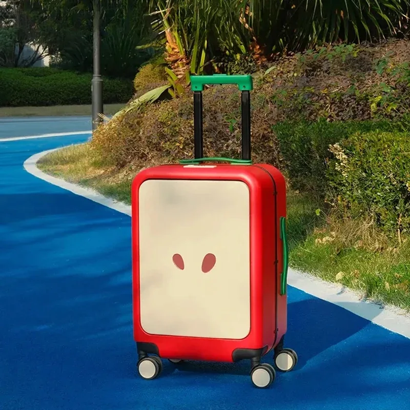 valise à motif de dessin animé pomme, 20 pouces, mignonne, à ouverture frontale, bagage à main avec cadre en aluminium et serrure tsa, valise légère