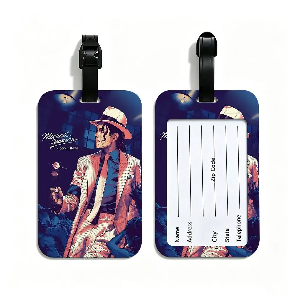 étiquette de bagage m-michael jackson en pvc, étui pour carte d'information, marqueur anti-perte pour sac à dos
