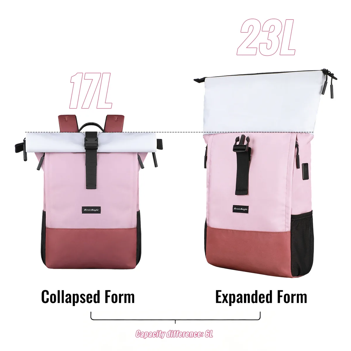 sac à dos de voyage décontracté heroic knight, à enroulement, antivol, pour femme, sac à dos scolaire, sport, imperméable, pour ordinateur portable, avec port usb